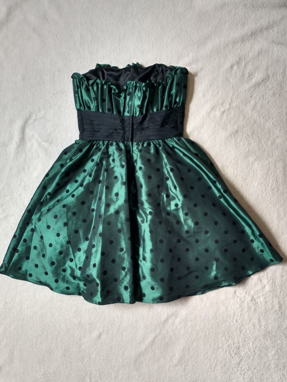 Vtg Betsey Johnson Evening Mini Dress Green Black Strapless Polka Dot Straples - Picture 4 of 12